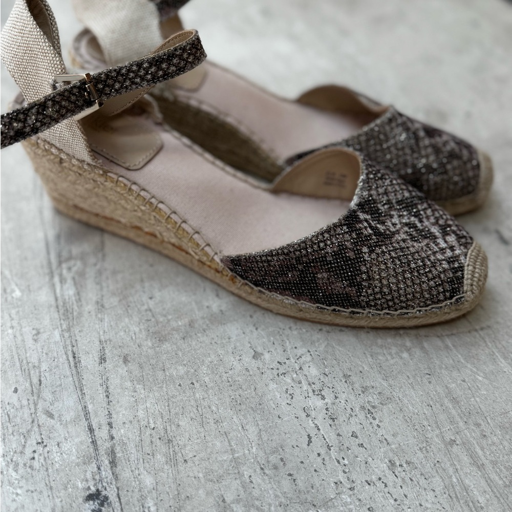 Botkier Brown Snake-Print Woven Espadrille Ankle-Strap Flats - Picture 3 of 4
